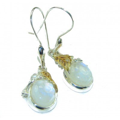 Rainbow Moonstone 2 tones .925 Sterling Silver handcrafted Earrings