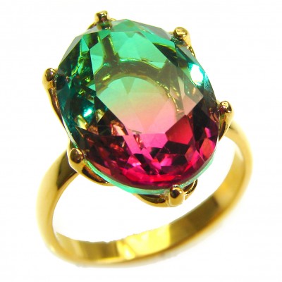 9.9 carat pear cut Brazilian Tourmaline 14K Gold over .925 Sterling Silver Perfectly handcrafted Ring s. 9 1/4