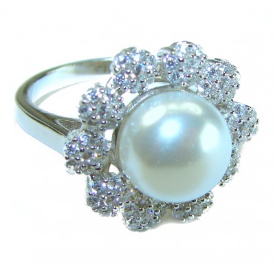 Pure Love White Pearls White Sapphire .925 Sterling Silver brilliantly handcrafted ring s. 6 1/4