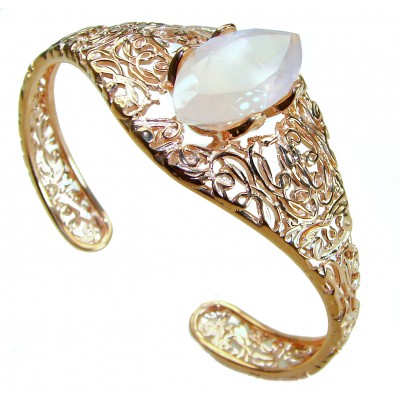Vintage Beauty Genuine 21.5 carat Brazilian Rose Quartz Rose quartz 18K Gold over .925 Sterling Silver handcrafted Bracelet / Cuff
