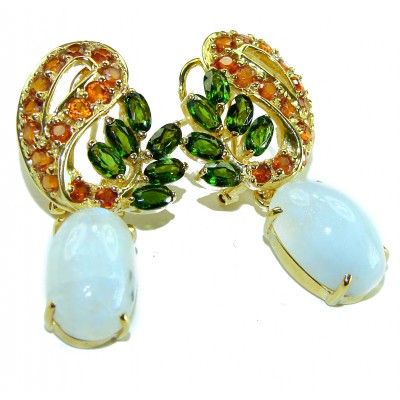 Moonlight Authentic 22.2 carat Rainbow Moonstone 18k Gold over .925 Sterling Silver handmade Satement earrings