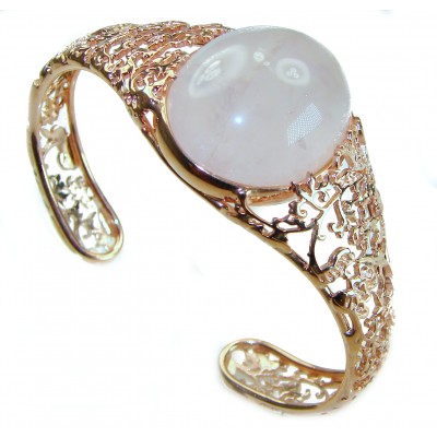 Vintage Beauty Genuine 42.2 carat Brazilian Rose Quartz Rose quartz 18K Gold over .925 Sterling Silver handcrafted Bracelet / Cuff