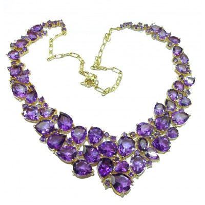 185.5 carat Authentic Amethyst 18K Gold over .925 Sterling Silver handmade Luxurious Style necklace