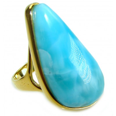 Blue Perfection Blue Larimar 18K Gold over .925 Sterling Silver handmade Large ring size 8 1/4