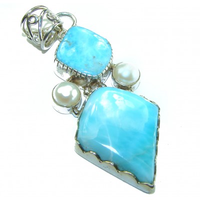 Natural Larimar from Dominican Republic .925 Sterling Silver handcrafted pendant