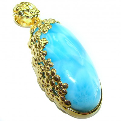 Best quality 58.5 carat Authentic Caribbean Larimar 18K Gold over .925 Sterling Silver handmade pendant