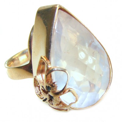 Oversized Authentic 25.5 carat Brazilian Rose Quartz 14k Gold over .925 Sterling Silver incredible Ring size 7 1/4