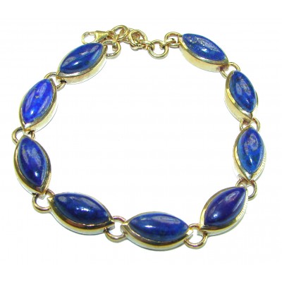 Chic Blue Waves marquise cut Lapis Lazuli 18K Gold over .925 Sterling Silver handcrafted Bracelet
