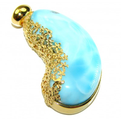 Best quality 33.5 carat Authentic Caribbean Larimar 14K Gold over .925 Sterling Silver handmade pendant