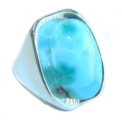 LARGE Captivating allure of Genuine Caribbean Larimar .925 Sterling Silver handcrafted STATEMENT ring size 7