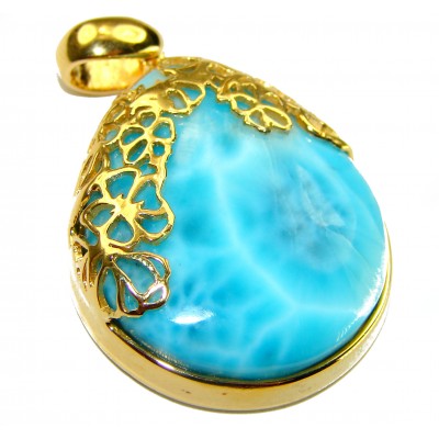 Best quality 43.5 carat Authentic Caribbean Larimar 14K Gold over .925 Sterling Silver handmade pendant