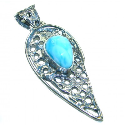 Modern Concept Larimar from Dominican Republic .925 Sterling Silver handmade pendant