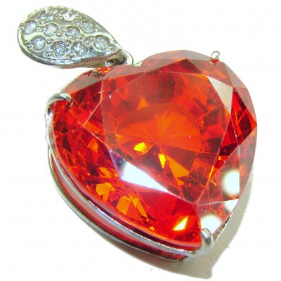 Hot Passion Heart Luxurious 28.4 carat Orange Sapphire .925 Sterling Silver handcrafted pendant