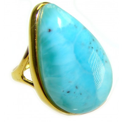 Blue Dream Blue Larimar 18K Gold over .925 Sterling Silver handmade Large Solid ring size 7 1/2