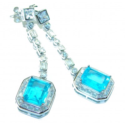 Incredible 8.5 carat Paraiba Tourmaline .925 Sterling Silver entirely handmade earrings
