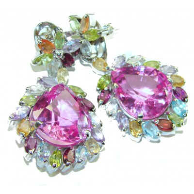 In Full Bloom- authentic 25.5 carat Pink Sapphire .925 Sterling Silver handcrafted Statement earrings