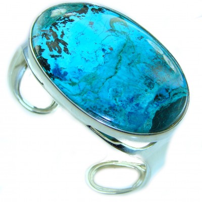 LARGE Genuine best quality 88.5 carat Parrot's wing Chrysocolla .925 Sterling Silver handmade Bracelet Cuff