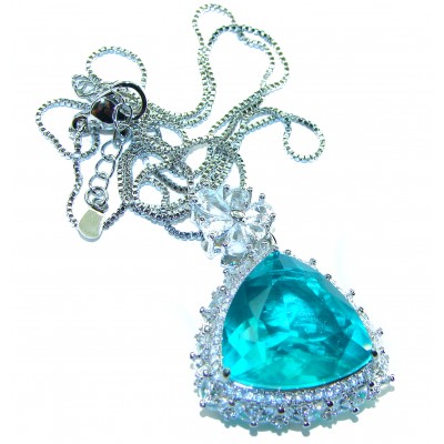 Angel's Soul - trillion cut 12.5 carat Paraiba Tourmaline .925 Sterling Silver handcrafted necklace