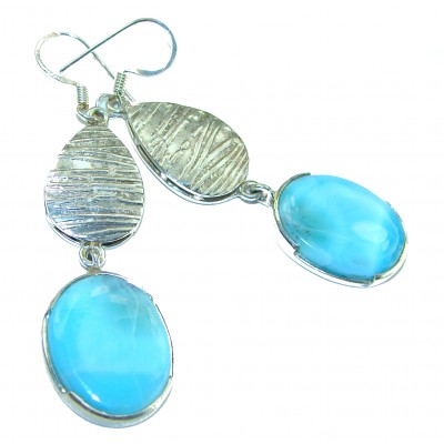Caribbean Beauty Genuine 10.5 carat Blue Larimar .925 Sterling Silver handmade earrings