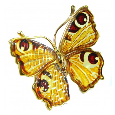 Magical Golden carved Butterfly Natural Baltic Amber .925 Sterling Silver handmade Large STATEMENT ring; s. 7 adjustable