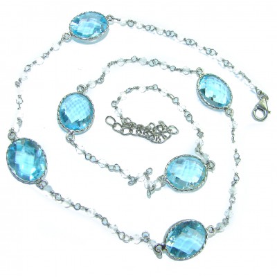 Blue Beauty 22.5 carat Swiss Blue Topaz .925 Sterling Silver handmade Solid Statement necklace