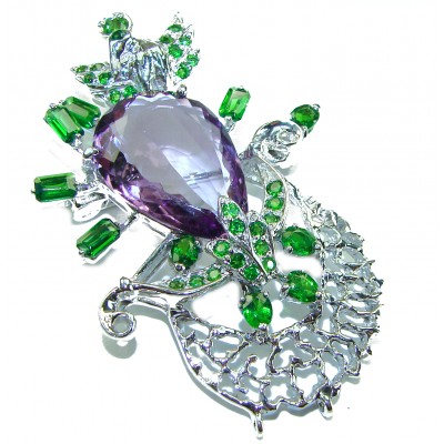 Real Beauty genuine 19.2 carat Amethyst .925 Sterling Silver handmade Pendant - Brooch