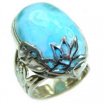 Captivating allure of Genuine Caribbean Larimar .925 Sterling Silver handcrafted STATEMENT ring size 6 adjustable