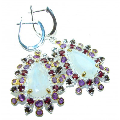Moonlight Authentic 22.2 carat Fire Moonstone 18k Gold over .925 Sterling Silver handmade Satement earrings