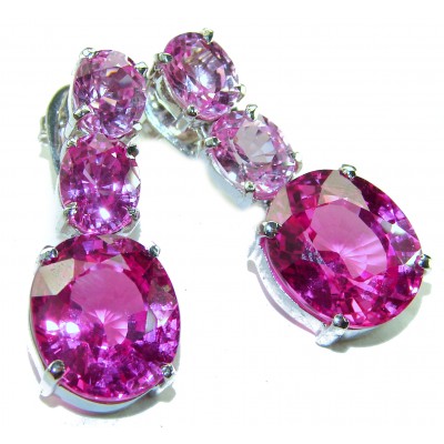 Magnificent Pink Allure 29.5 carat Pink Sapphire .925 Sterling Silver handcrafted Earrings