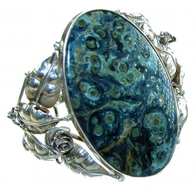 Beautiful Fine Art 70.2 grams Natural Rhyolite .925 Sterling Silver handcrafted Large bracelet Bangle