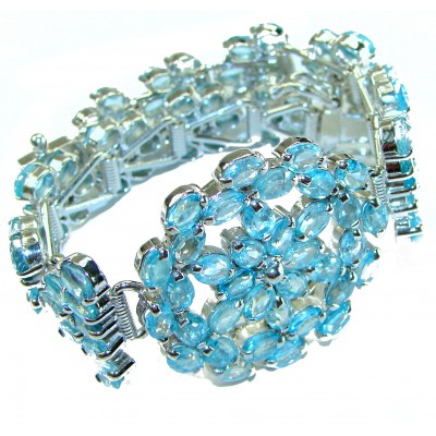 Seaside 175.5 carat Swiss Blue Topaz .925 Sterling Silver handmade Large Statement Bracelet