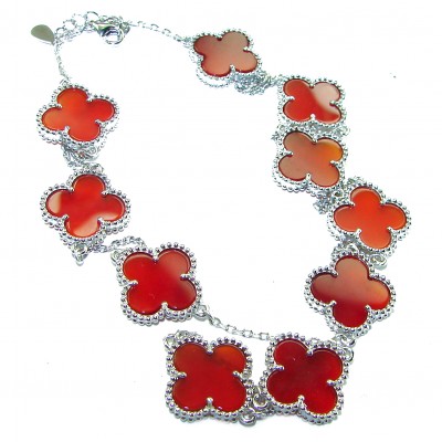 Outstanding Carnelian Lucky Four Leaf Clover .925 Sterling Silver necklace
