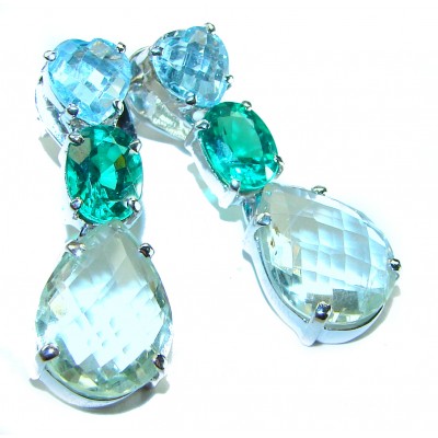 Aqua authentic 18.5 carat Aquamarine .925 Sterling Silver handcrafted Statement earrings