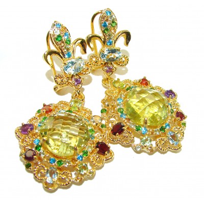 Celtic Spirit authentic fancy cut 22.5 carat Citrine 18K Gold over .925 Sterling Silver handcrafted Statement earrings