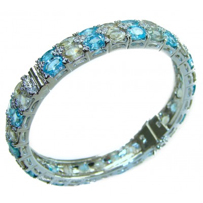 Atlantica - One of the kind 37.5 carat genuine Swiss Blue Topaz Morganite .925 Sterling Silver handmade bangle Bracelet