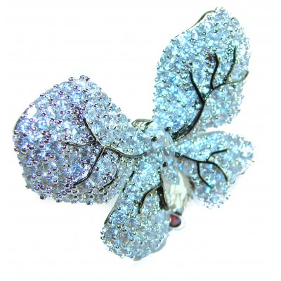 Born to Glam - Large White Butterfly- authentic 11.5 carat White Topaz RHODIUM OVER .925 Silver handcrafted Ring s. 6 1/4