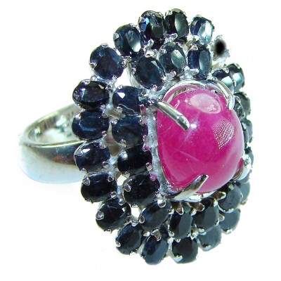 Genuine 10.5 CARAT Ruby Sapphire .925 Sterling Silver handcrafted Statement Ring size 7