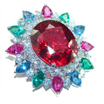 Penelope Red Ruby 19.5 carat .925 Sterling Silver handmade Pendant Brooch