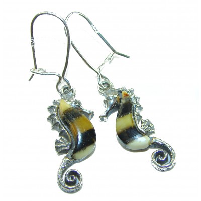 SEAHORSE Style genuine Baltic Amber .925 Sterling Silver earrings