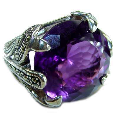 Splendid oval cut 33.2 carat natural Amethyst .925 Sterling Silver Handcrafted Large Ring size 8