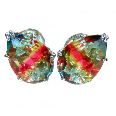 Luxurious authentic 11.2 carat Brazilian Tourmaline .925 Sterling Silver handcrafted earrings