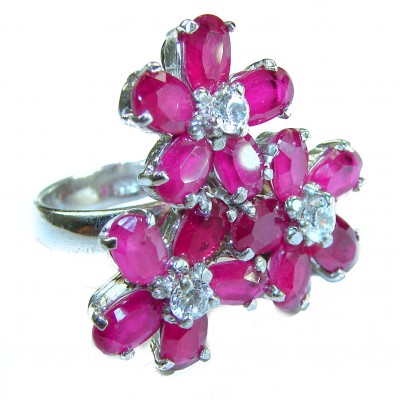 Desert Rose Genuine 12.5 CARAT Ruby .925 Sterling Silver Statement Ring size 6 adjustable