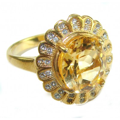 Splendid 8.5 carat Citrine 14K Gold over .925 Sterling Silver Handcrafted Statement ring size 8