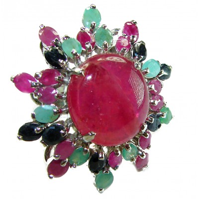 Bella Rosa Genuine 25.5 CARAT Ruby .925 Sterling Silver LARGE Statement Ring size 6
