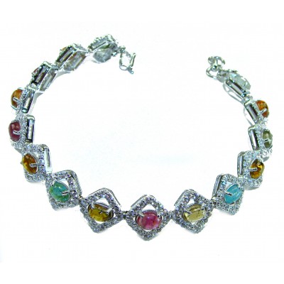 Authentic 22.5 carat Brazilian Watermelon Tourmaline 14K White Gold over .925 Sterling Silver handmade Bracelet