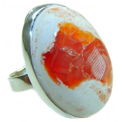 Inner Fire best quality 21.4 carat Mexican Opal .925 Sterling Silver handmade ring 8 adjustable