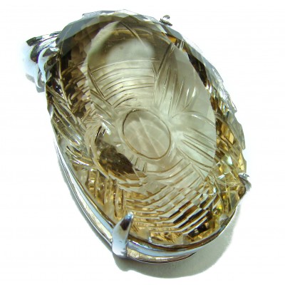 Rio de Janeiro Authentic 65.5 carat carved Brazilian Smoky Topaz .925 Sterling Silver handmade Statement Pendant