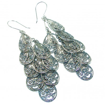 3 1/4 inches long - Free Spirit bohemian Style .925 Sterling Silver handmade Bali made Oversized Earrings