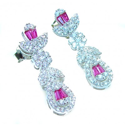 Pure Luxury 4.2 carat natural Ruby .925 Sterling Silver handmade Statement earrings