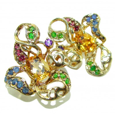 Floral design 9.5 carat Authentic Citrine from Madagascar 14K Gold over .925 Sterling Silver handcrafted Statement earrings
